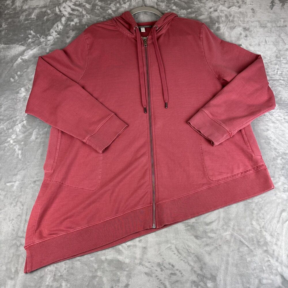 Garnet Hill Full Zip Hoodie Women's 1X Pink Asymmetrical Hem Sweatshirt (1159)‎